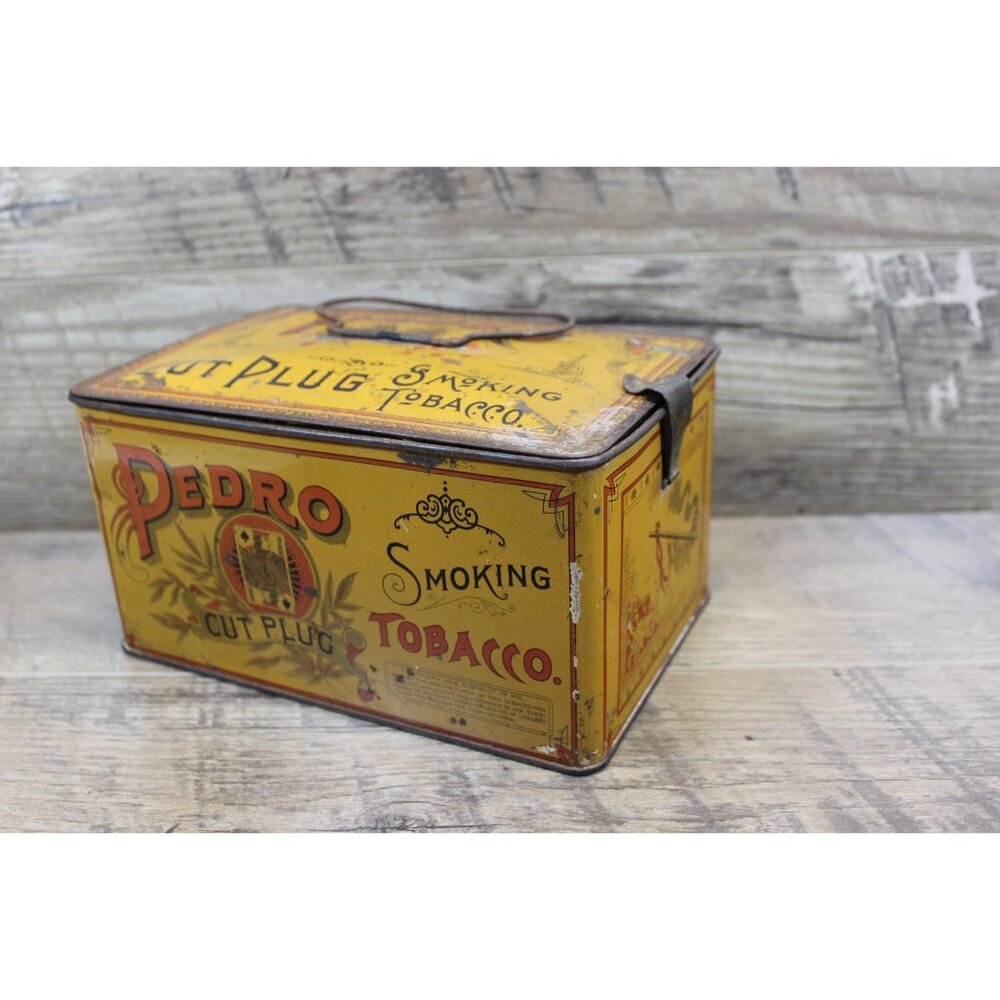 Pedro Cut‎ Plug smoking tobacco advertising lithograph wire handle tin box